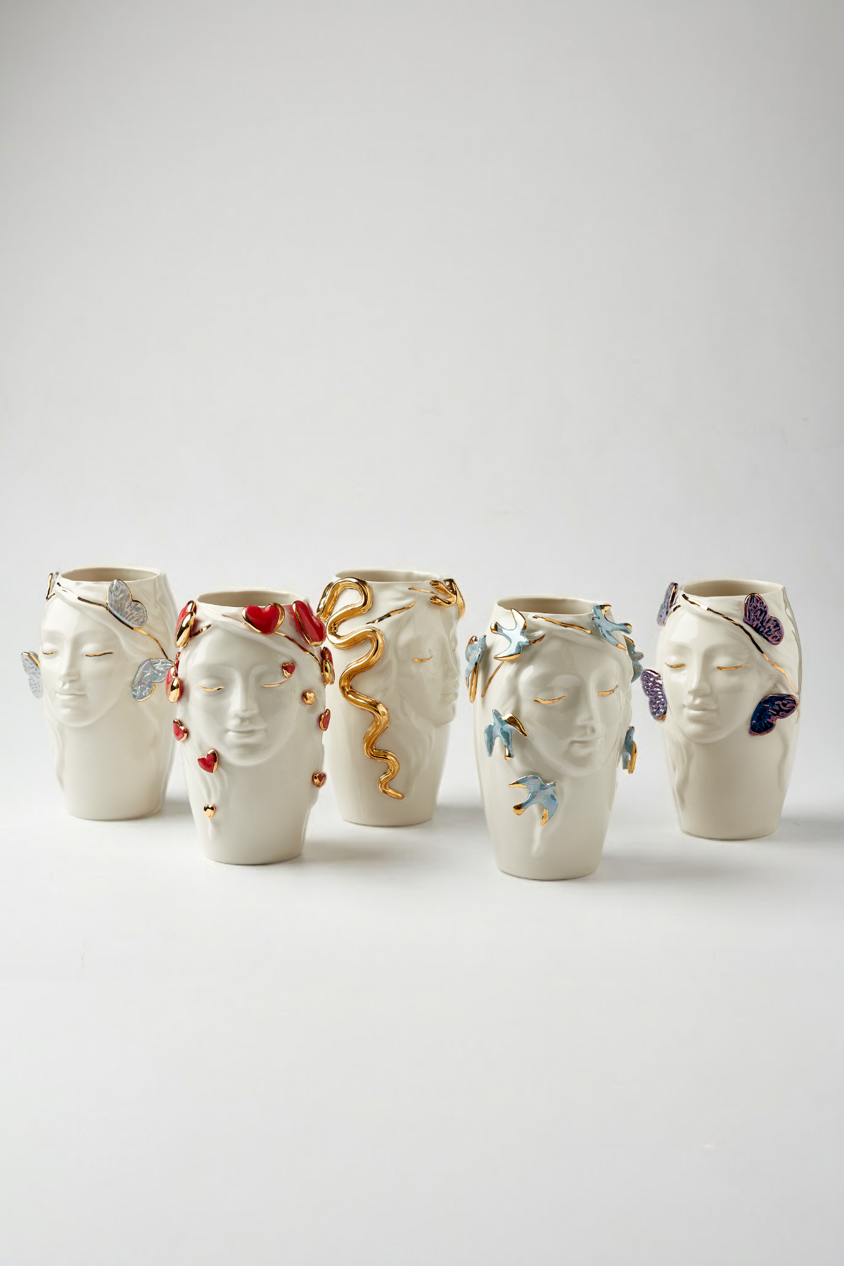 Maji Character Vase Series – Five-Piece Set; Soft Chaos · Second Nature · Blue Whisper · Blue-Winged Quiet Bloom · Purple-Winged Quiet Bloom